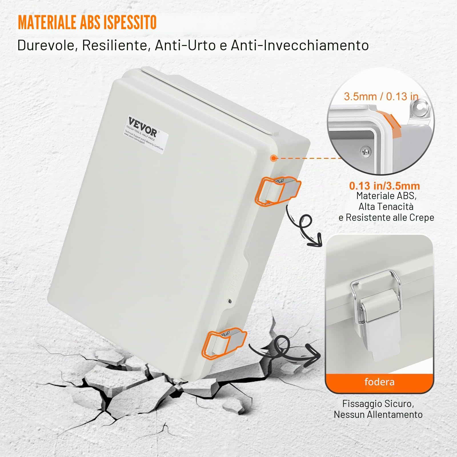 VEVOR Scatola di Giunzione Elettrica per Esterni, 16,93 x 12,99 x 7,09 Pollici, Scatola di Recinzione Elettrica in Plastica ABS con Chiusura a Cerniera in Acciaio Inossidabile, IP67 Antipolvere