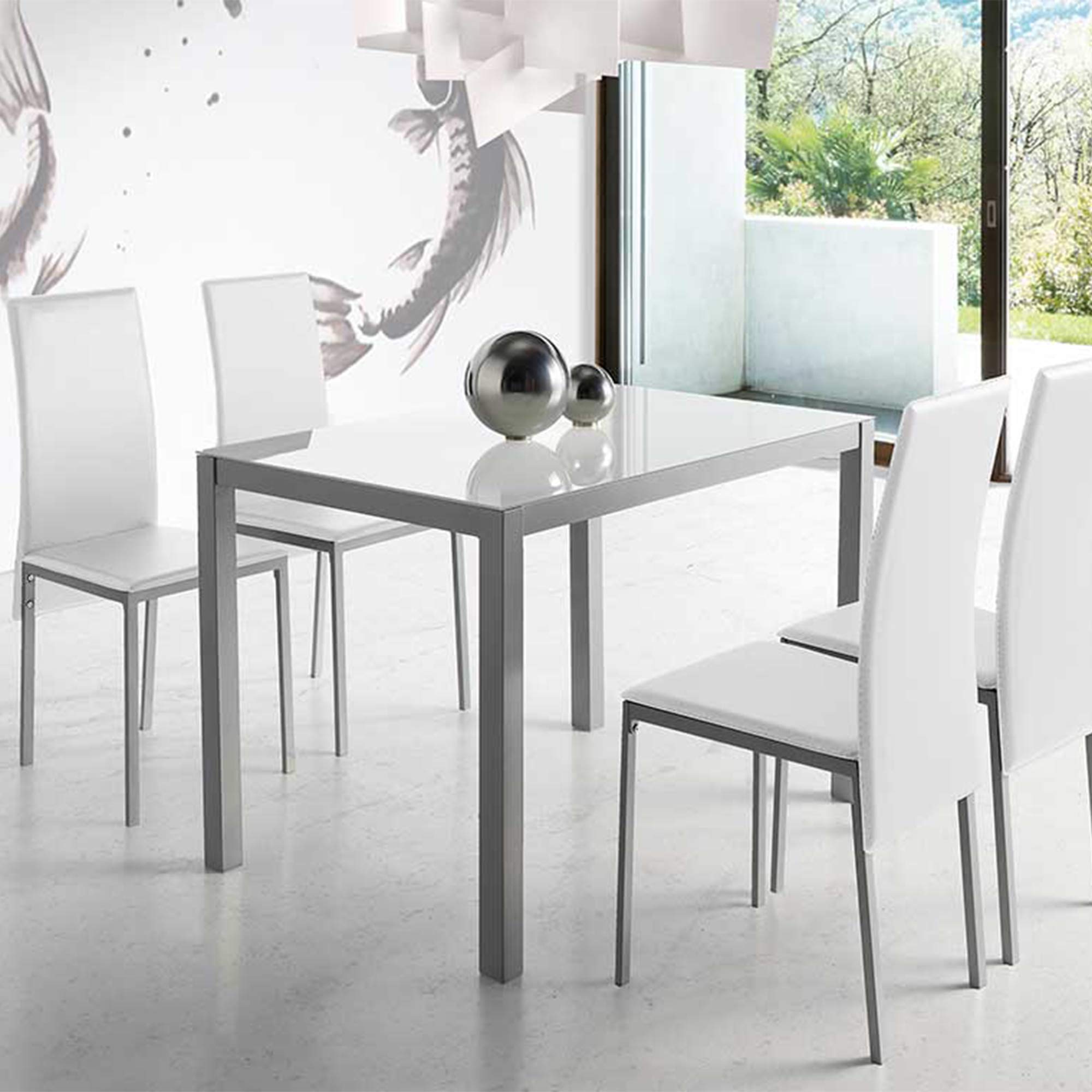 MOMMA HOME - Tavolo da Pranzo - Modello Melbourne - Bianco Puro - Misure 110 x 75 x 75 cm - Vetro Temperato e Struttura in Metallo - Rettangolare