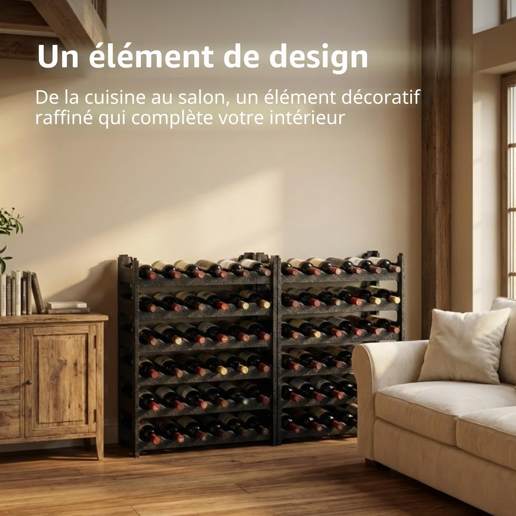 CookandSupply Cave à Vin Plastique Effet Cuir Martelé, Noir, 36 Bouteilles