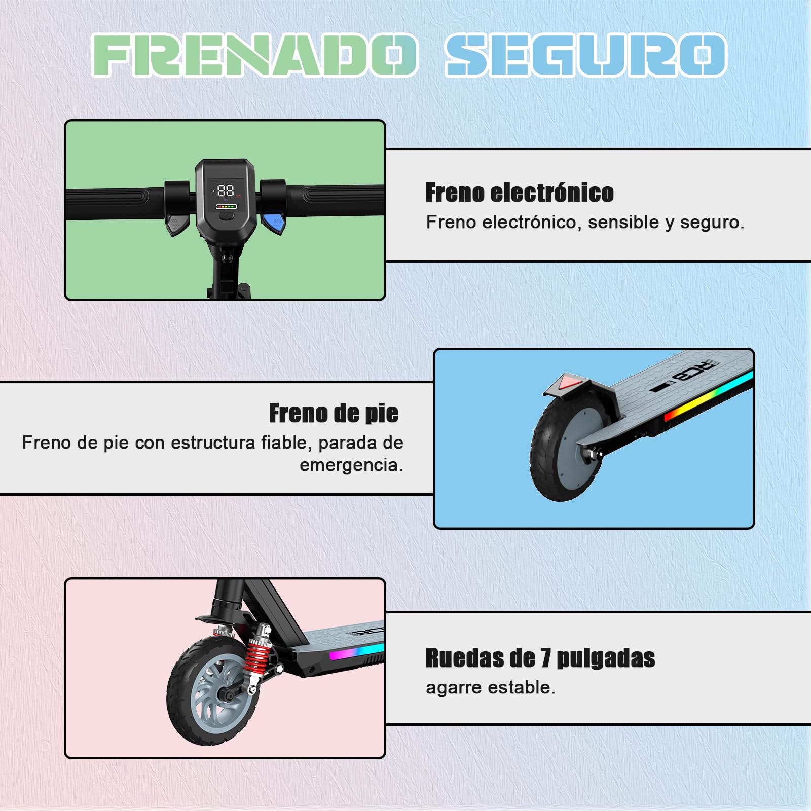 R12 MAX Patinete Eléctrico Niño 6-12 años, Scooter con Motor 150W, 3 Velocidades 6/12/18 km/h, Autonomía 15 km, Amortiguador, Altura Regulable, Luces LED y Pantalla, Plegable 7"