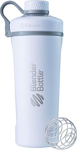 Miniatura 2 de BlenderBottle Radian Shaker Cup Botella de agua aislada de acero inoxidable con batidor de alambre, 26 onzas, blanco mate y botella 2 en 1 y cepillo