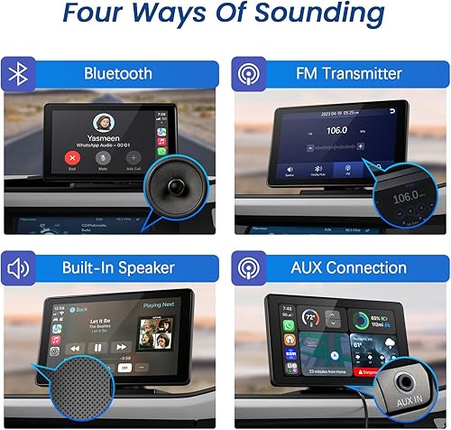 Miniatura 4 de FEISIKE Pantalla Carplay inalámbrica portátil HD de 7 pulgadas para coche, pantalla táctil estéreo de coche, Apple CarPlay y Android Auto, cámara de