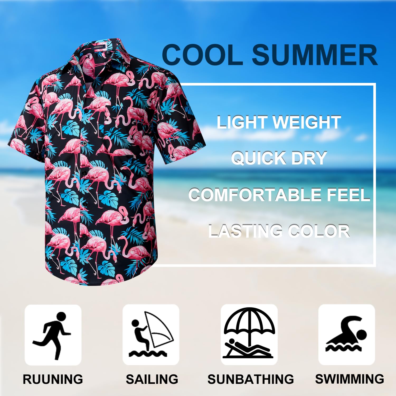 HISDERN Męskie funky hawajskie koszule z krótkim rękawem przednia kieszeń wakacje lato aloha nadruk plaża casual hawajska koszula S-2XL