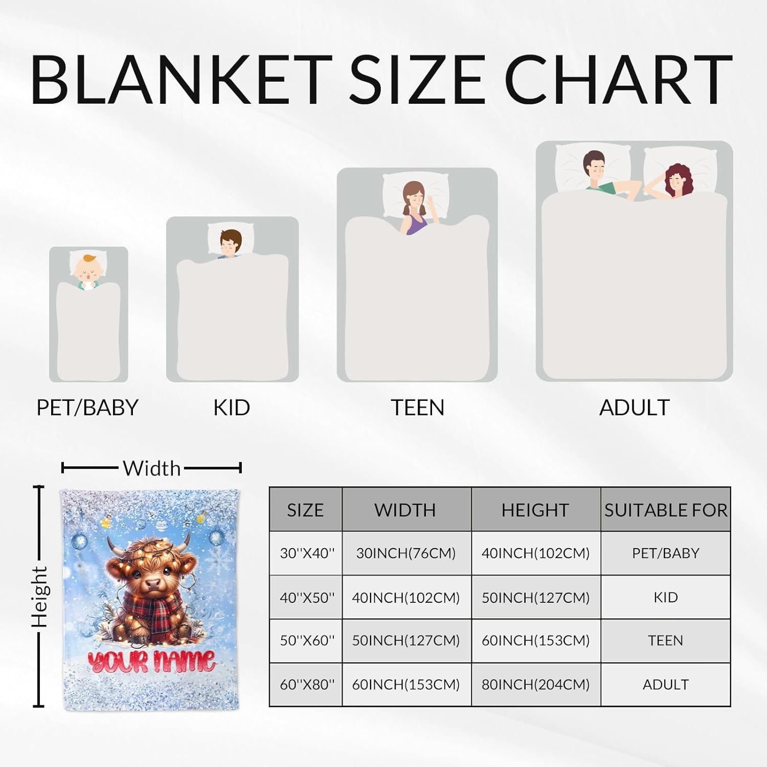 Kids Blanket - 40" x 50" Custom Highland Cow Blankets Gifts for Girls - Cozy Soft Cow Print Throws Decor for Couch, Chair