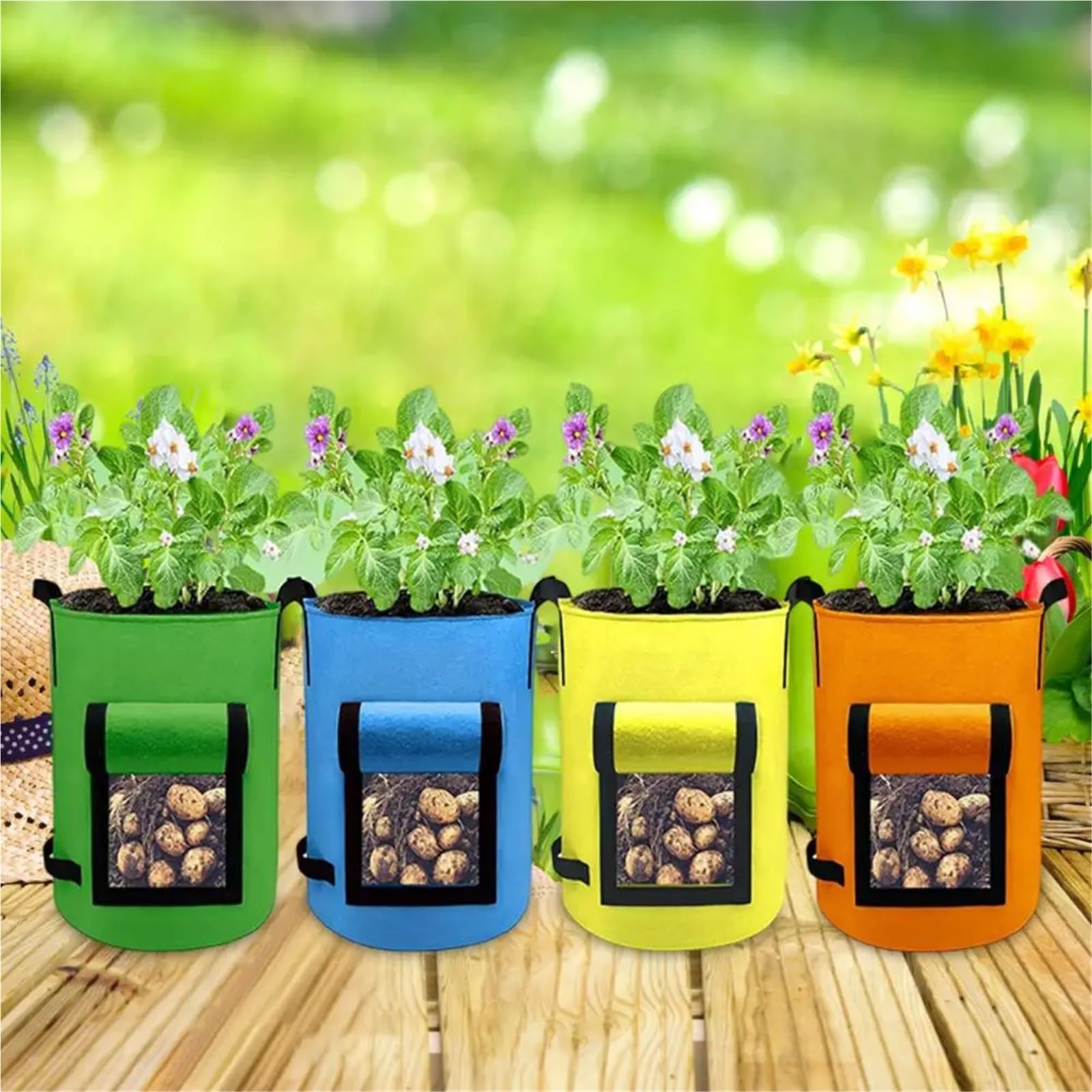 Sac Plantation Non Tissé Lot de 4 Sacs Plantation Pommes Terre colorés avec poignées renforcées, Robustes et réutilisables(15Gallon)