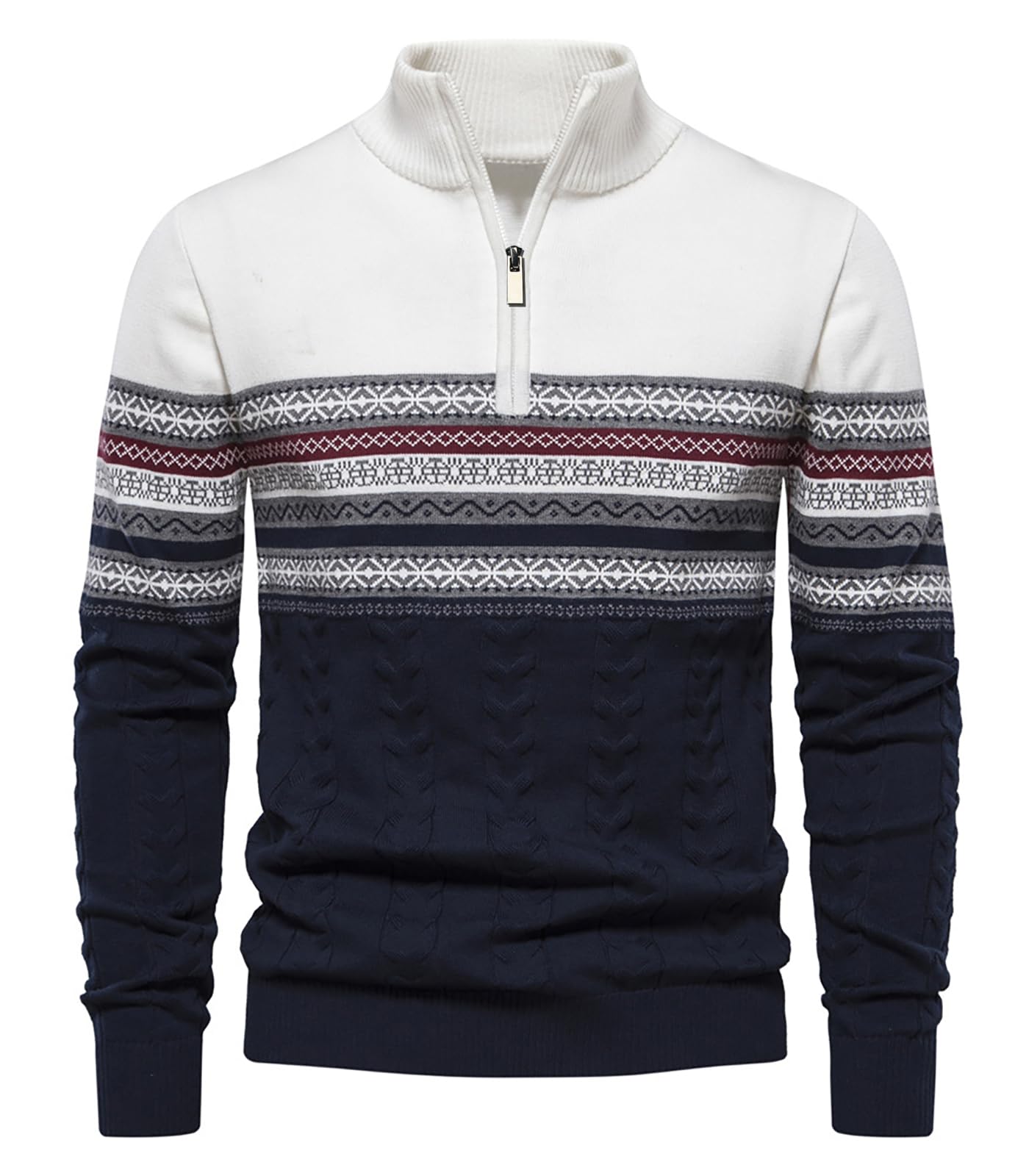 Genfien Maglione Uomo a Maglia con Zip 1/4 Natalizi | Collo Alto,Manica Lunga,Invernale,Caldo