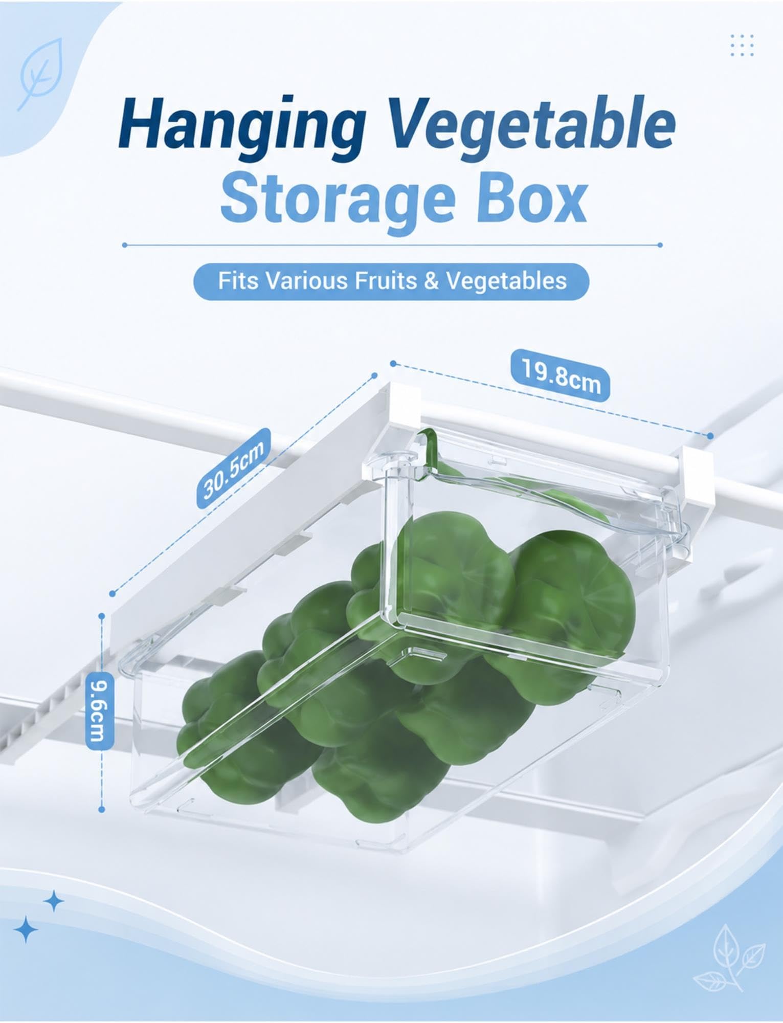 Cajón colgante para frigorífico, almacenamiento bajo estante, huevos
