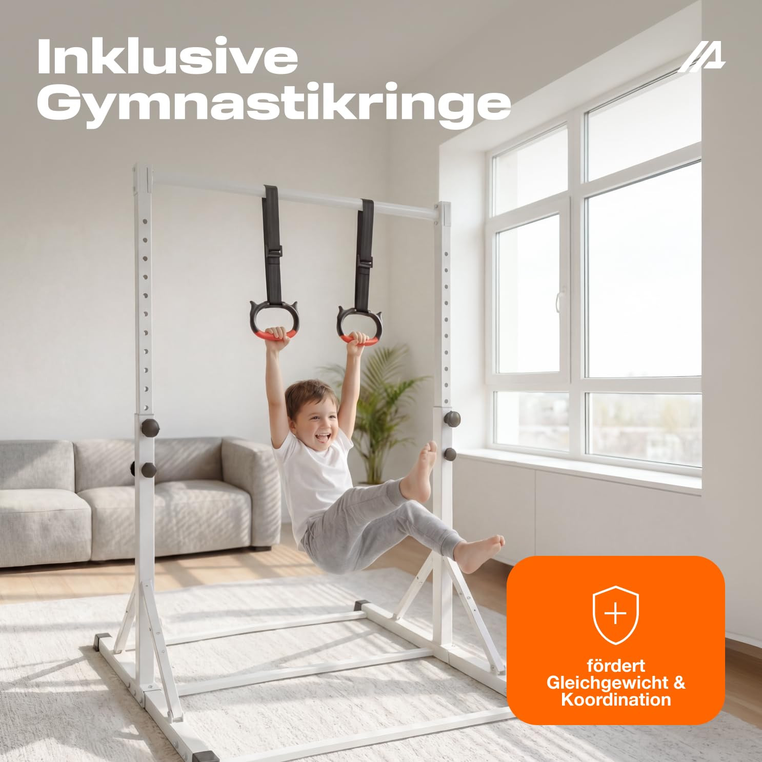 Parex Kinder Turnreck höhenverstellbar – Stabiles Indoor & Outdoor Gymnastikreck mit Turnringen, Reckstange aus echtem Buchenholz oder Metall, Turnstange für Kinder & Jugendliche, Belastbar bis 130kg