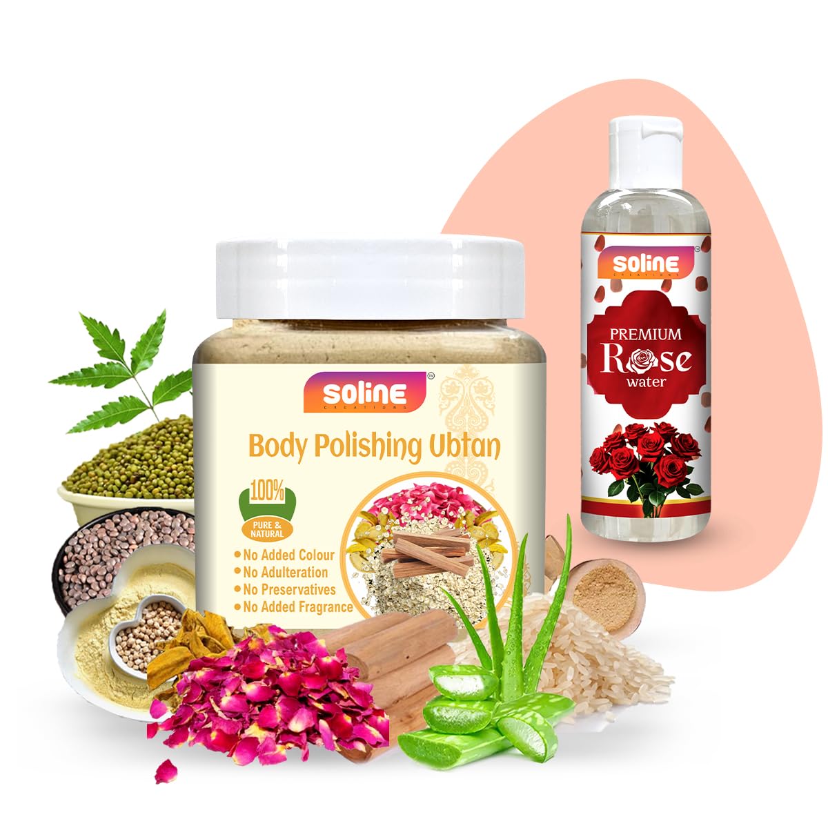 Soline Herbal Body Polishinng Ubtan | Lustrous feel of Sandalwood, Rose Petals, Oatmeal, Wild Turmeric, Rice, Moong Dal, Masoor Dal and other Ayurvedic Herbs for Smooth, Shiny & Tan Free Skin - 120g-image-21