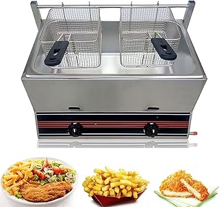 Cesta de freidora de grasa comercial Freidora, freidora de GLP de acero inoxidable, freidora de grasa de acero inoxidable con cesta extraíble, temperatura de ajuste manual con tapa para rest