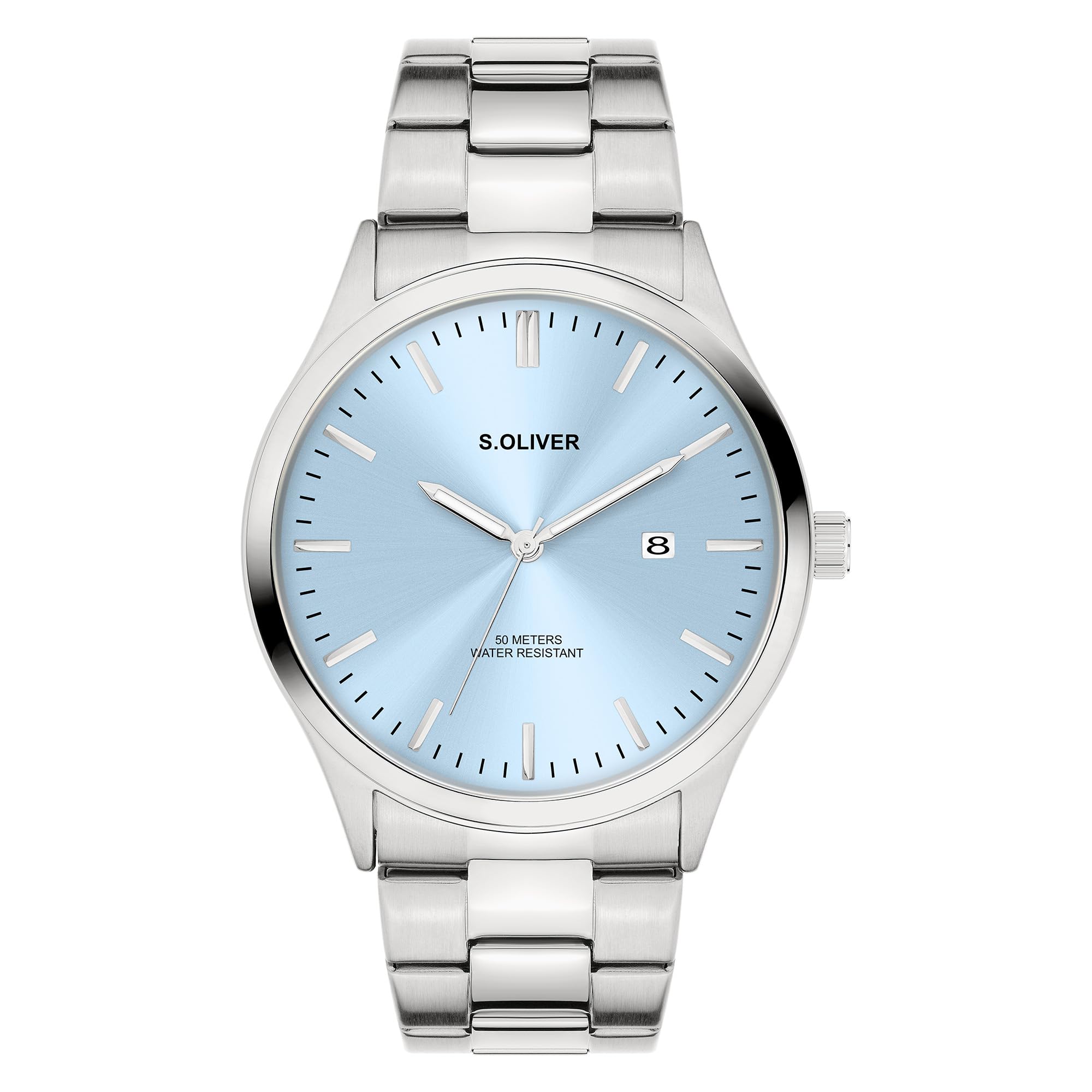 s.Oliver Men's Watch, Round, Silver, 42 mm, Metal Watch with Quartz Movement on Stainless Steel Strap with Folding Clasp, Analogue Watch, 5 ATM Waterproof, Scratch-Resistant