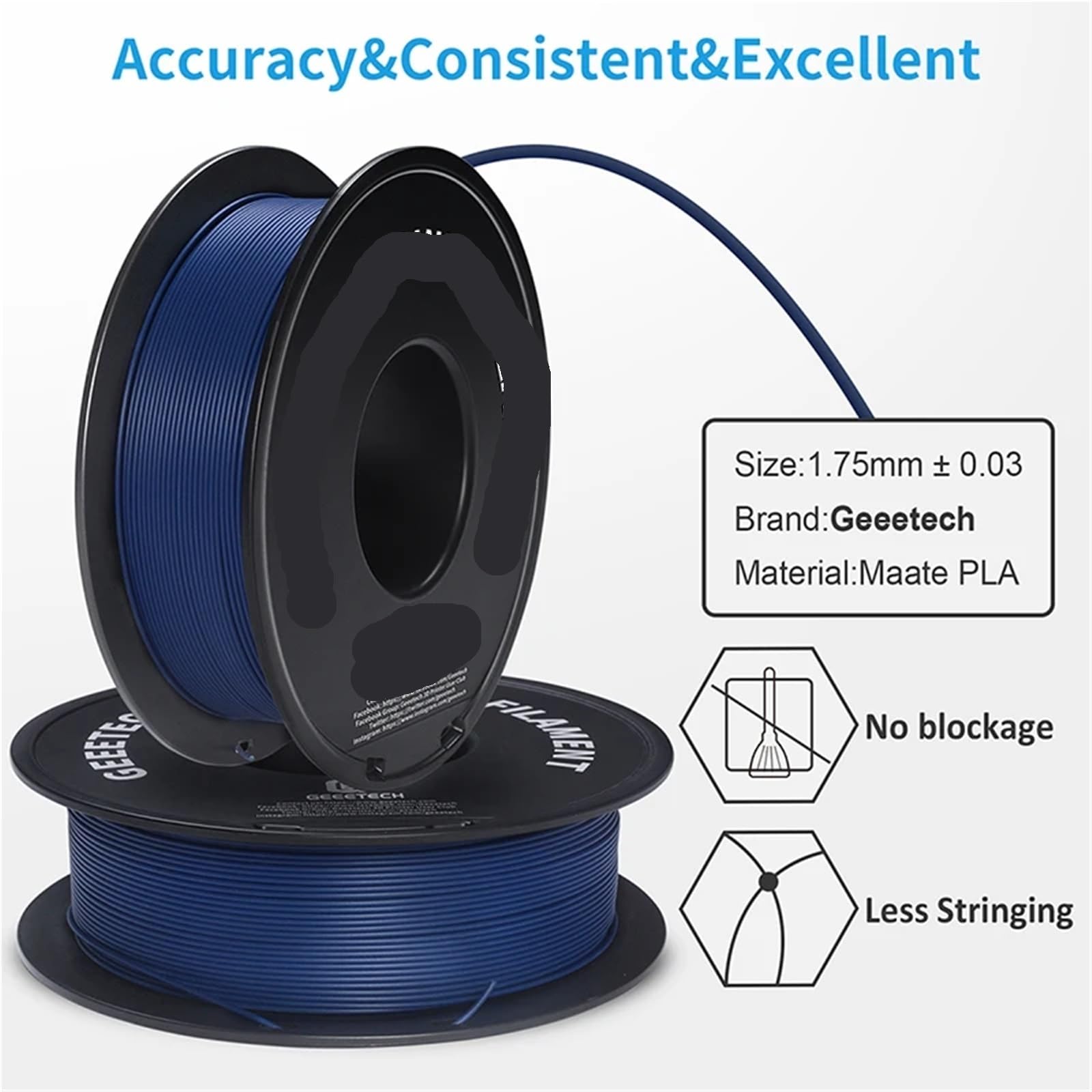 Filament pour Imprimante 3D Filament mat PLA 1,75 mm, bobine de kg (2,2 lb), matériau d'imprimante 3D, acide polylactique, texture givrée(Matte Blue)