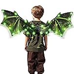 Toddler Electric Dragon Wings, Kids Dinosaur Costume Wings with LED Light & Music, Halloween Dino Dress-Up Costumes for Boys & Girls, Green Dinosaur toys for Kids as Christmas Birthday Party Gifts