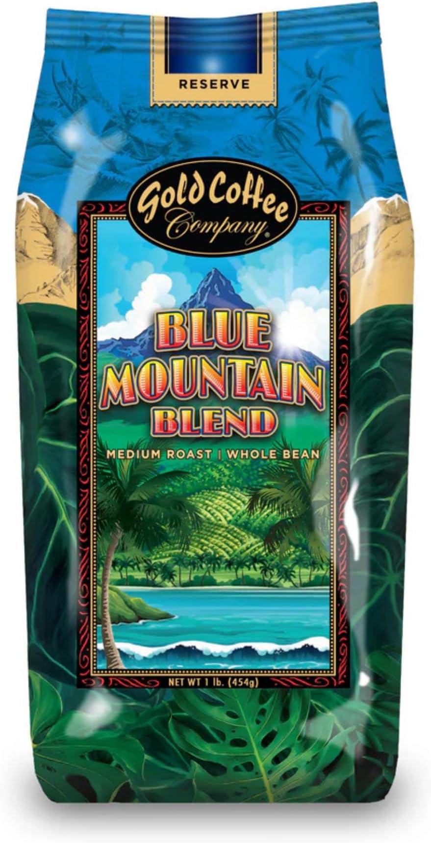Gold Coffee Co. Blue Mountain Premium Blend - Medium Roast, Whole Bean 100% Arabica Coffee - Notes of Cocoa, Sweet Honey, Citrus 1 lb.