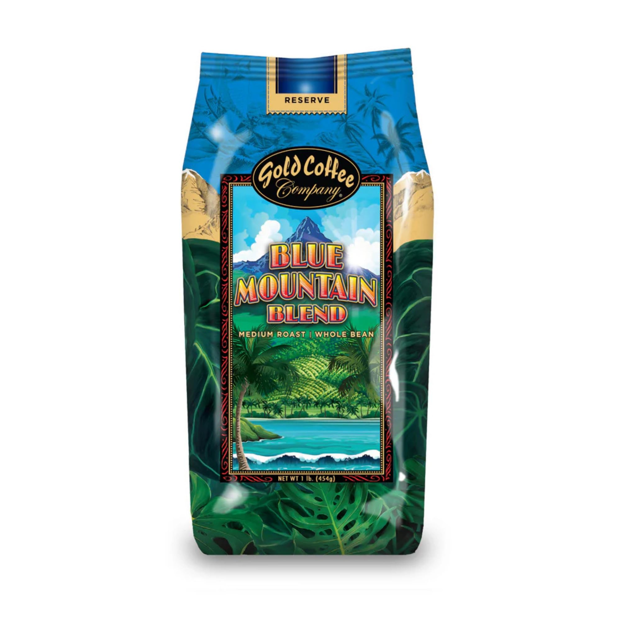Gold Coffee | Blue Mountain Premium Blend | Medium Roast, Whole Bean | 100% Arabica Coffee | 1lb