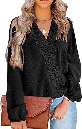 LOLONG Womens Tops Short/Long Sleeve V Neck Chiffon Blouses Dressy Casual Pom Poms Shirts