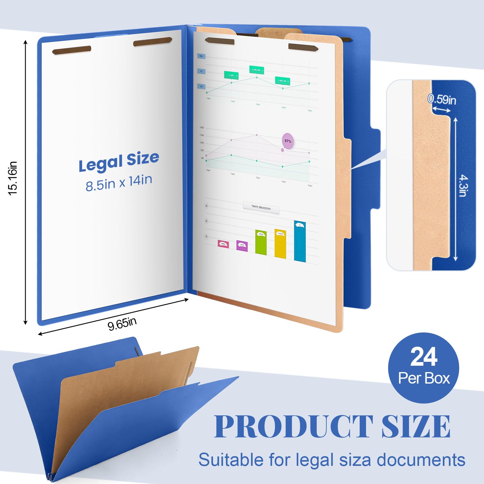 AmazingSpark 18 cartelle di classificazione, dimensioni legali, 1 divisore, cartellina con espansione, chiusura a 2 rebbi, resistente, organizer per ufficio per scuola, ospedali e casa (blu scuro)
