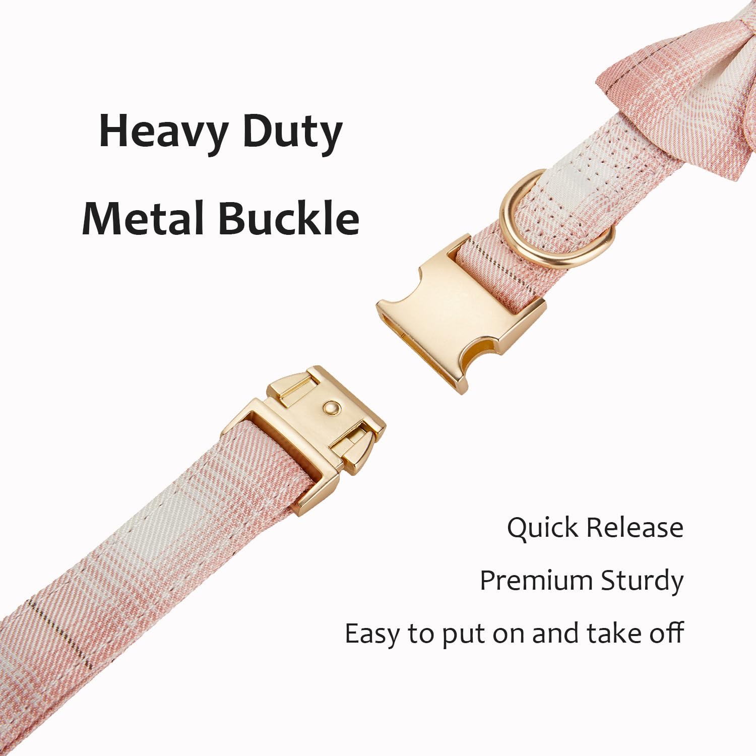 Petiry Tartan Dog Collar with Detachable Sailor Bowtie,Soft Lightweight Dog Plaid Collars For Large Female Dogs Neck 40-66cm,Plaid Pink - Image 4