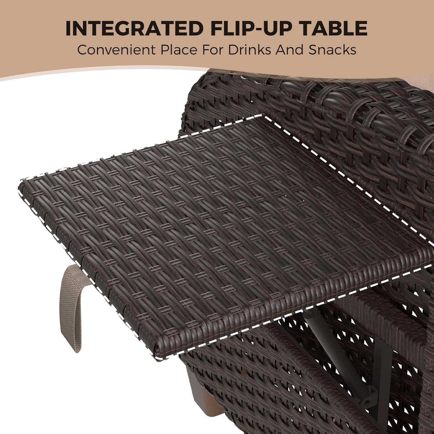 Grand patio Relaxliege Liegesessel mit Sitzkissen Armlehnensessel Verstellbare Rückenlehne Rattan Sonnenliege für Innen, Außeneinsatz, Khaki Sitzkissen & Dunkelbraun