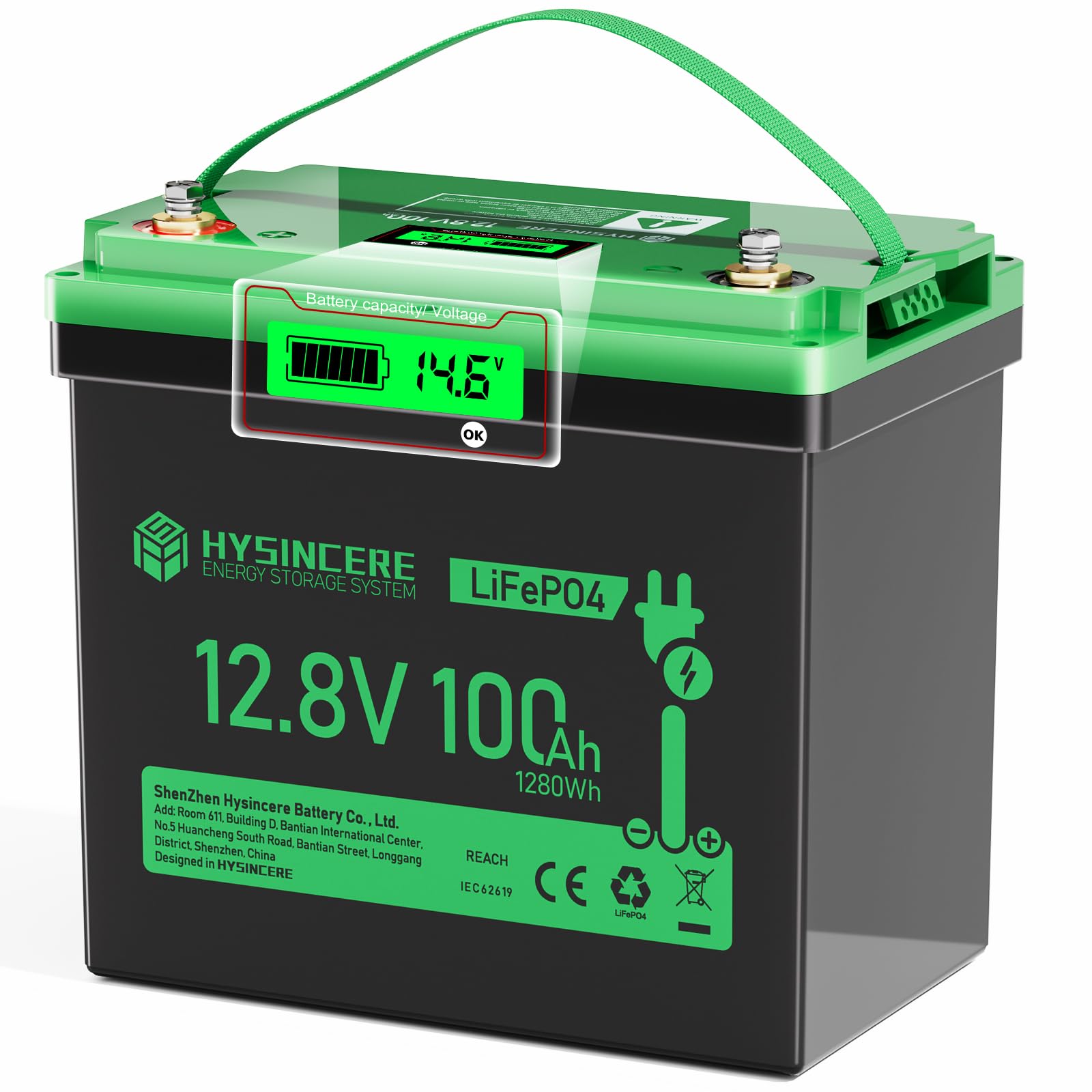 Bateria de Litio Mini LiFePO4 12V 100Ah con LED 1Pack, 100 A BMS Inteligente y Máx.15.000 ciclos, Batería de Ciclo Profundo de 12 V 1280 Wh Recargable para Autocaravana, Camping
