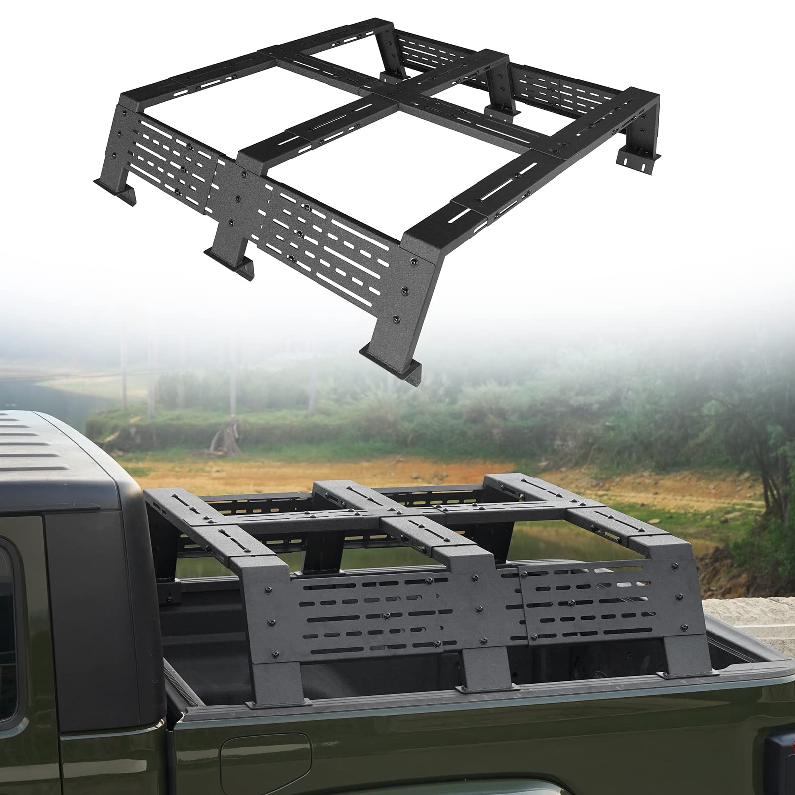 Hooke Road12.2" High Overland Bed Rack Compatible with 2020-2025 Jeep Gladiator JT, 2019-2023 Ford Ranger, 2015-2023 GMC Canyon 6' Bed and 2015-2023 Chevrolet Colorado 6' Bed