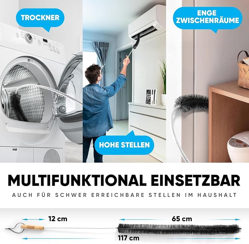 BRUSHYZ Radiátor Tisztító Kefe 117 cm - Rugalmasan Hajlítható, Karcmentes Sörtékkel, Tölgyfa Nyéllel, Jobb Szobai Klímáért - Fekete
