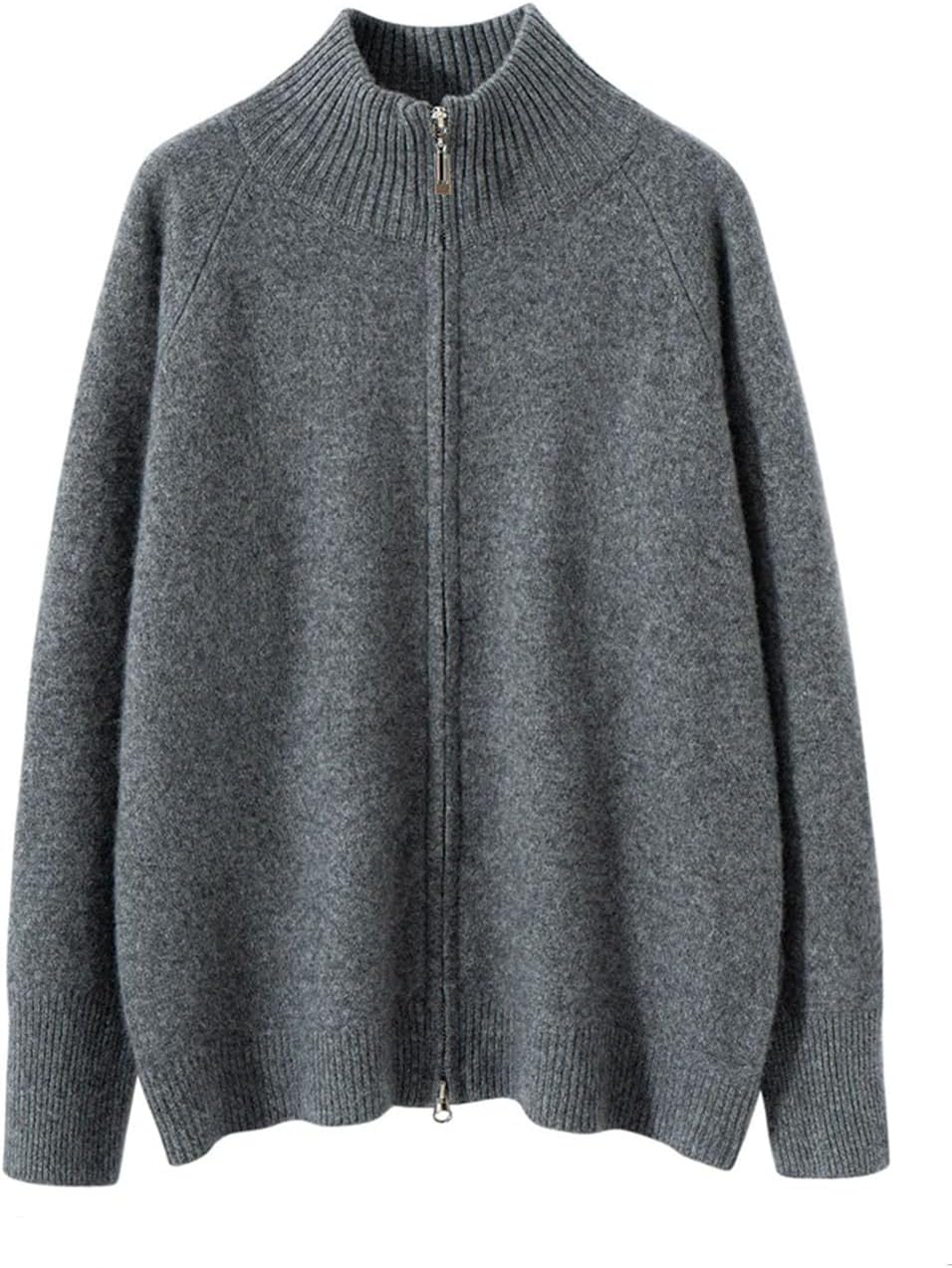 Chic Thick Women's Grace Sweater，Zipper Cardigan Mock Neck Raglan Sleeve Coat Tops