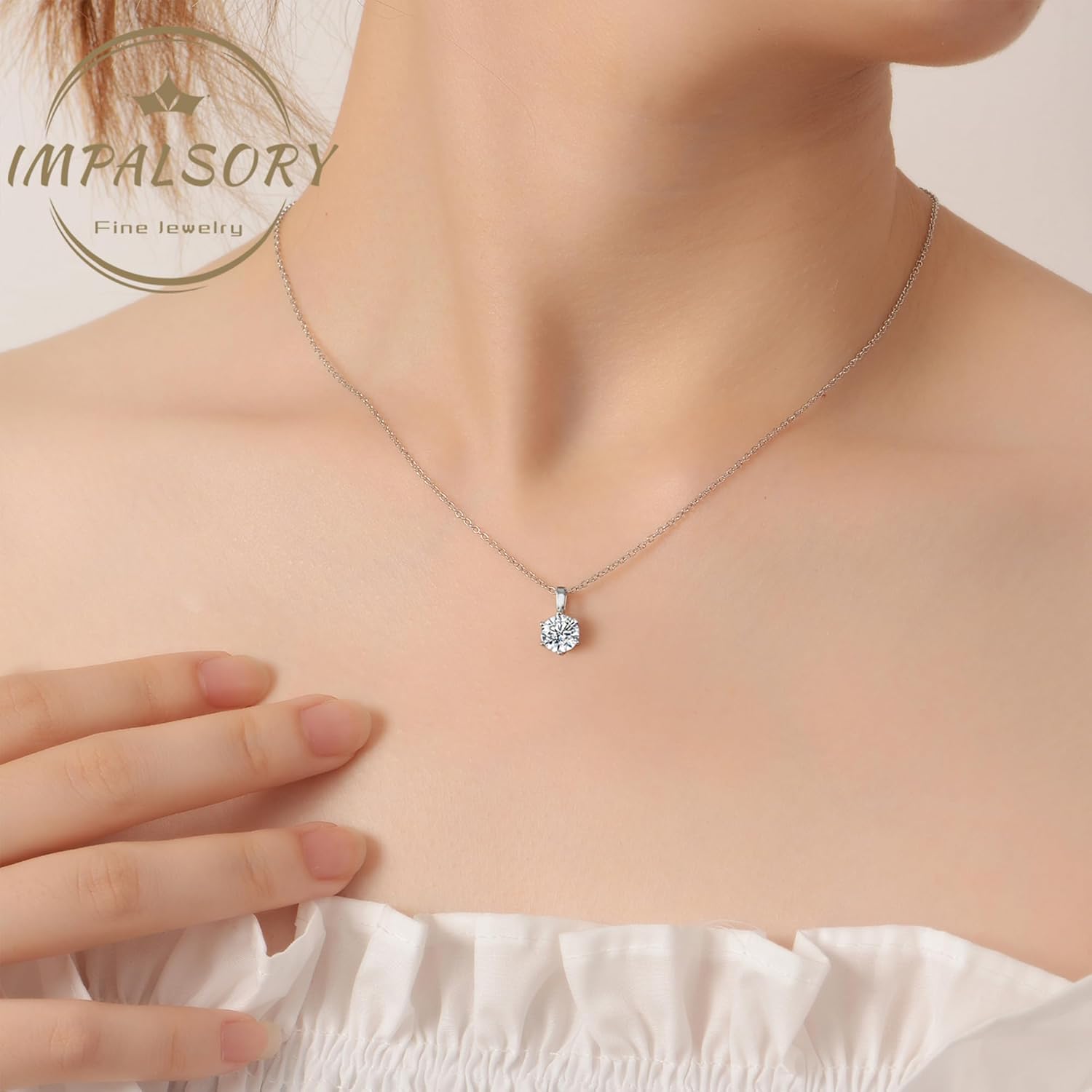 Impalsory Moissanite Necklace, 0.5ct Round Solitaire Moissanite Necklace for Women Mom Wife 18K White Gold Plated Sterling Silver - Image 7
