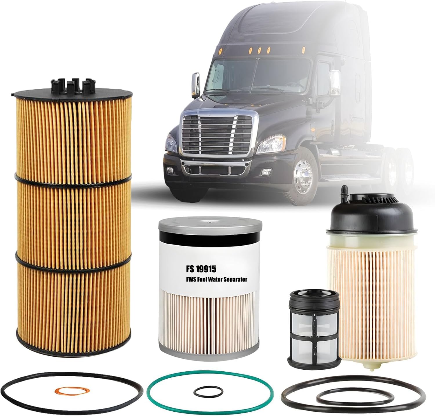 FS19915 PF9908 P551005 Oil Fuel Water Separator Filters Kit Compatible with Most Freightliner Cascadia ISX DD13 DD15 DD16 Detroit Diesel Engine Oil Filter FWS Fuel Water Separate Fuel Filtration Kit
