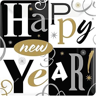 Amscan Elegant New Year Block Party Square Dinner Plates Tableware, Multicolor, 10 1/2