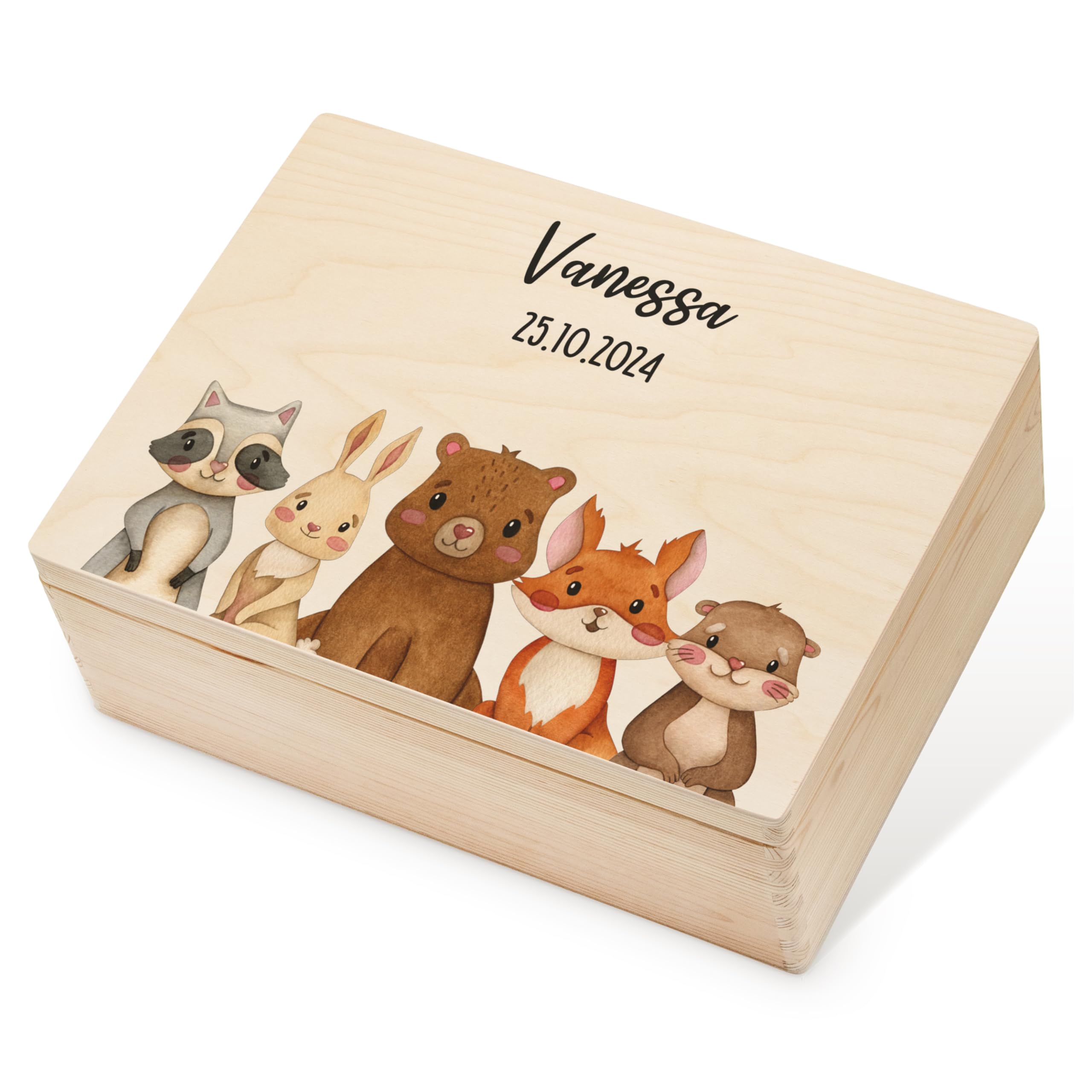 Lilletå ® Erinnerungsbox Tiere Wald (001.06.02) - Erinnerungskiste Baby mit Hochwertigem Farbdruck - Baby Kind Erinnerungsbox Holz - Geschenk Geburt Mädchen Junge