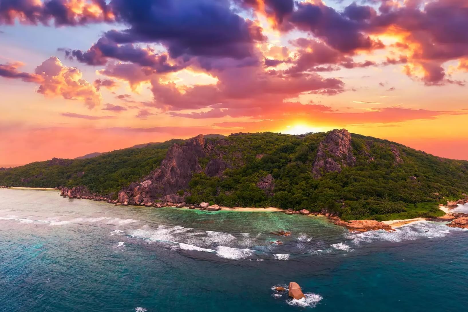 Puzzle 1000 pezzi Clouds Mountains Sunset Rocks La Digue Sea 75 x 50 cm