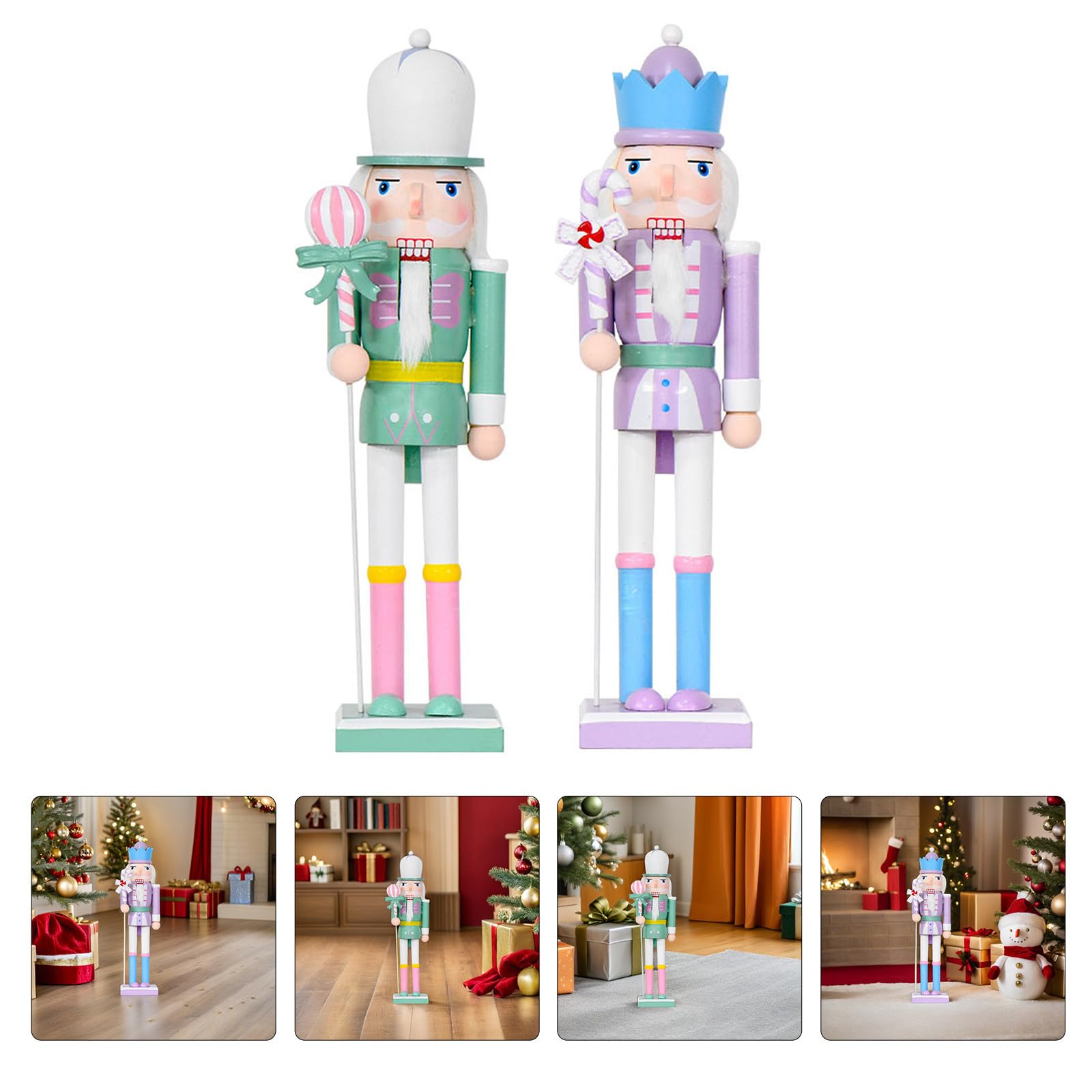 Beavorty 2 Pezzi Decorazione Natalizia Soldato in Legno Tonalità Pastello per Esposizione da Tavolo e Addobbo Festivo per Casa e Feste di Natale