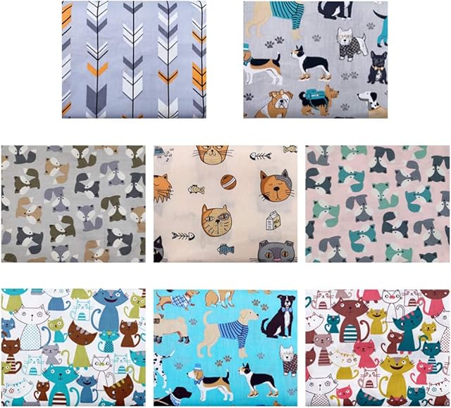 Milisten 8Pcs Cotton Craft Fabric Bundles Cats Kittens Patterns Fat Squares Textile Patchwork Tissue for Home DIY Decoration Crafts Sewing Quilting Pillows Bags Pennant Handwork (50 x 40 cm)