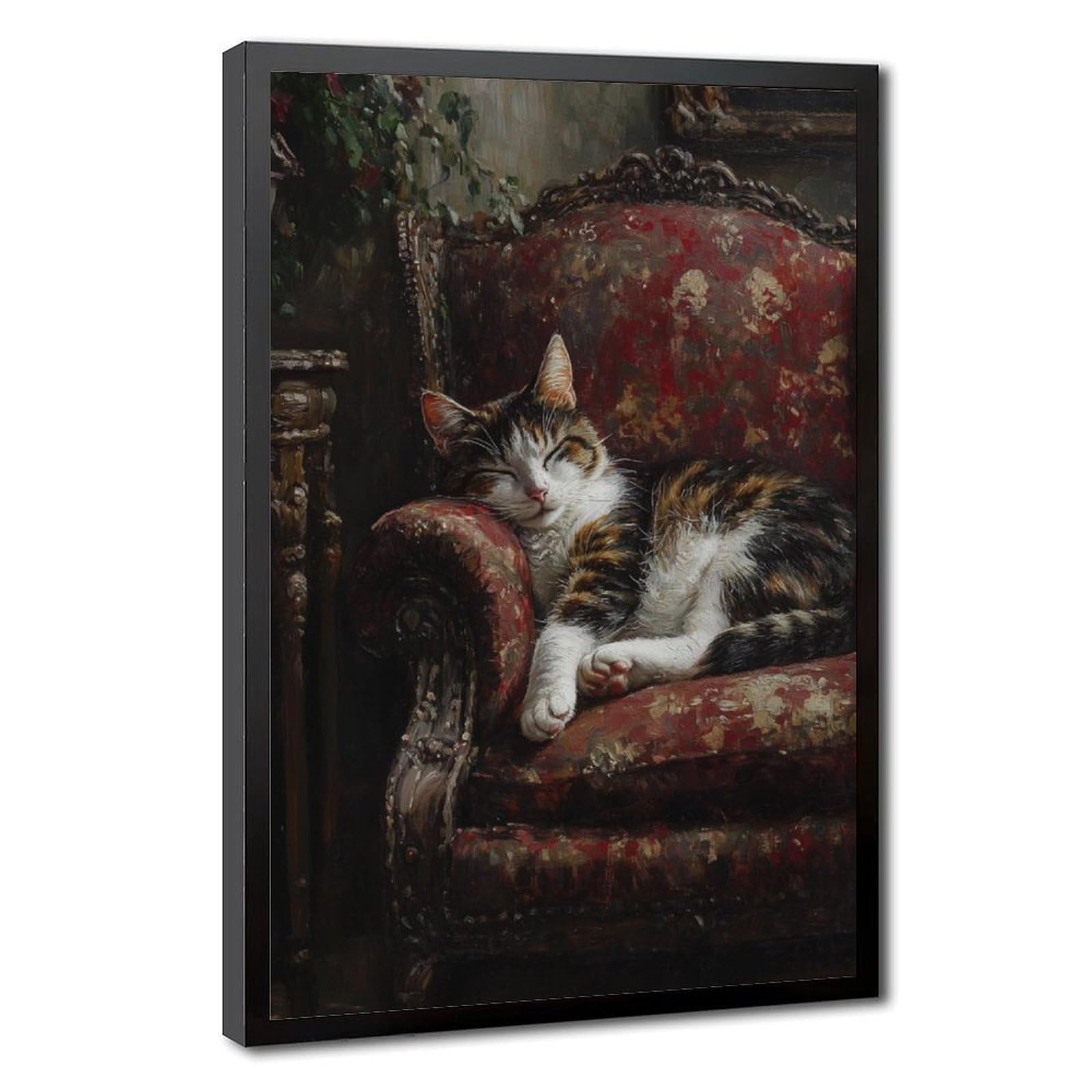 Bareronor Black Calico Cat On The Chair Canvas Poster Bedroom Decor Landscape Office Room Decor Gift 20" L X 30" W