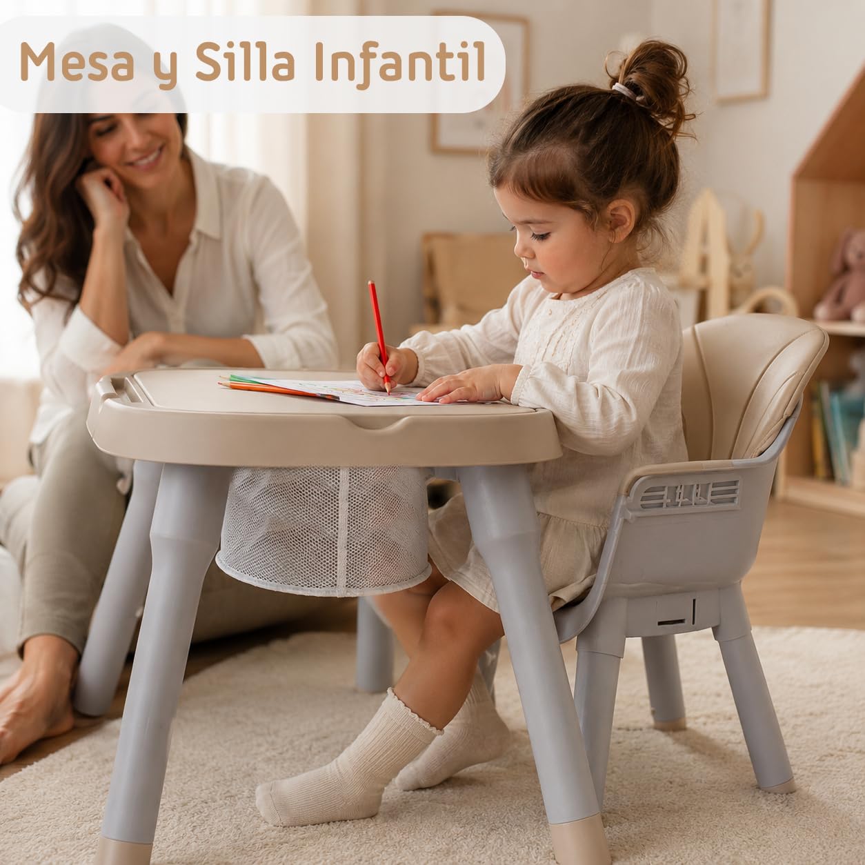 Twinly Ani - Seggiolone 4 in 1, trasformabile in seggiolone per bambini, multifunzione, con vassoio e imbracatura, tavolo e sedia per bambini, fino a 15 kg, colore: marrone
