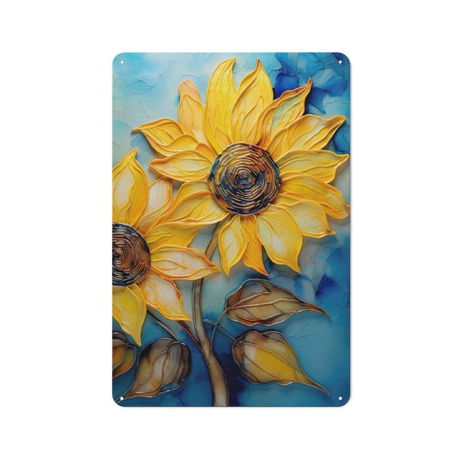 Junmoney Sunflower Art Vintage Tin Sign 30X20cm With For Studio Or Craft Room, A Winter Wall Decor Update For Creative-Space Collectors