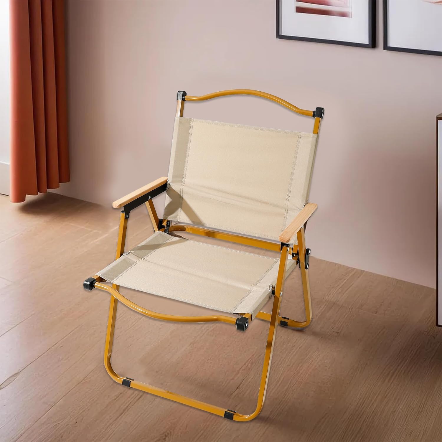 Portable Foldable Chair for Travelling & Camping | Outdoor Beach Home Relax Cloth Kurchi | Lightweight Iron Frame Folding Aram Chair | Khaki-image-9