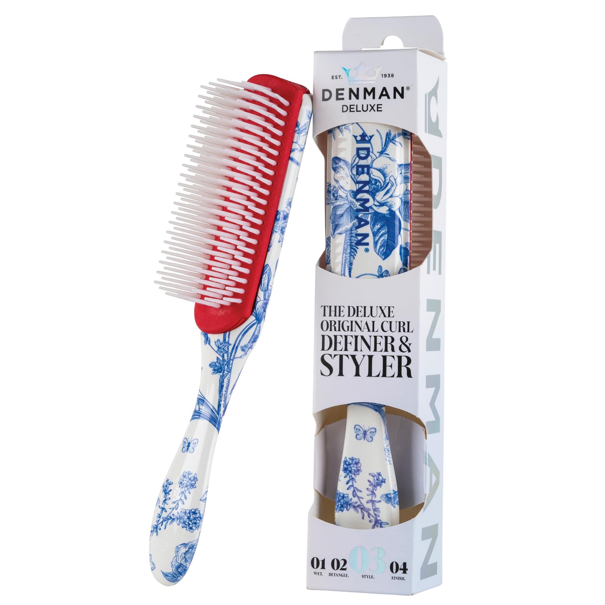 Denman D3 Original Curl Definer & Styler, Curly Hair Brush for Women & Men – 7 Row Detangling & Curl Defining Brush for Smooth Defined Curls - precyzyjny pędzel do stylizacji prostych włosów, D3 Blue