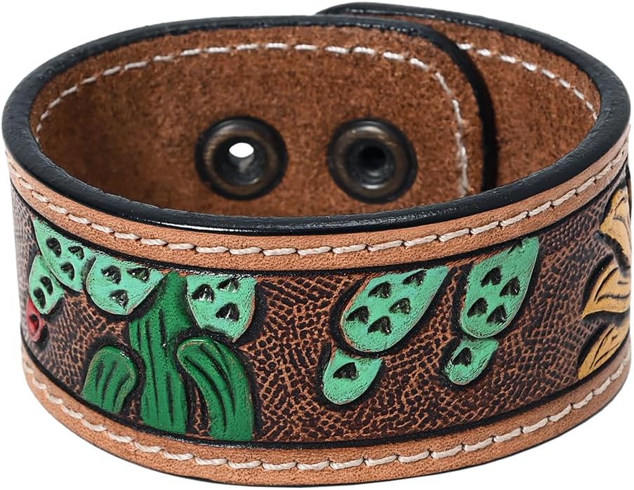 American Darling Bracelet Hand Tooled Carved Genuine Leather Women | Handmade Western Rustic