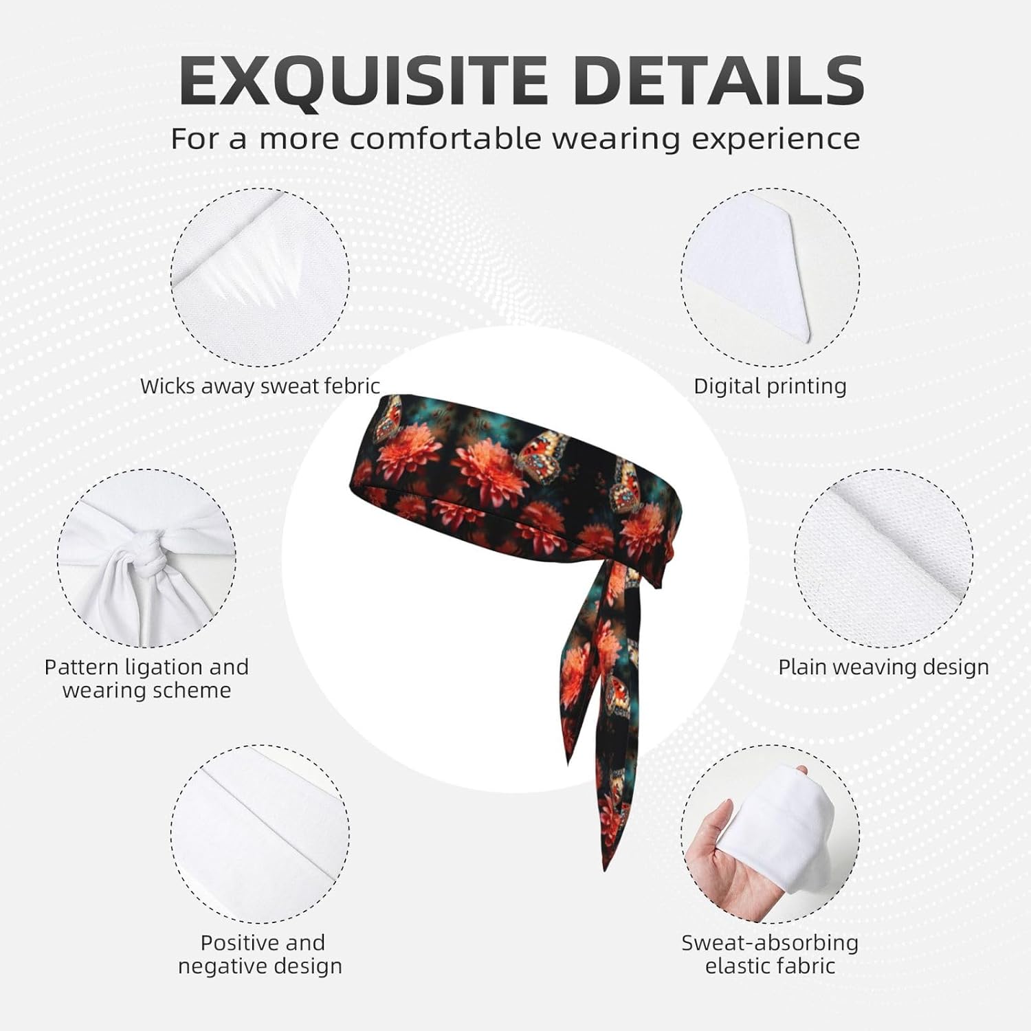 Flower and Butterfly Tennis Hair Band Unisex Sport Band for Basketball, Running, Tennis, Karate, Athletics