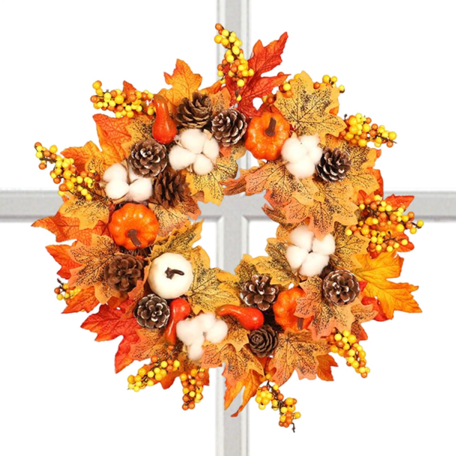 Couronnes d'action de Grâce 45cm avec citrouilles et baies pour décoration de porte