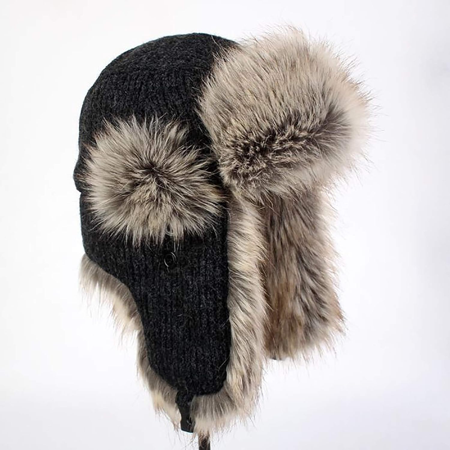 Gorros de invierno, gorros de invierno, gorros cálidos de piel sintética, gorros de aviador con orejeras(Black-62cm)