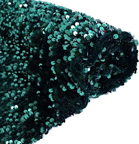 The Yard - Tela de lentejuelas verde esmeralda de terciopelo de lentejuelas de 3 yardas, tela elástica con purpurina y cuadros brillantes, tela