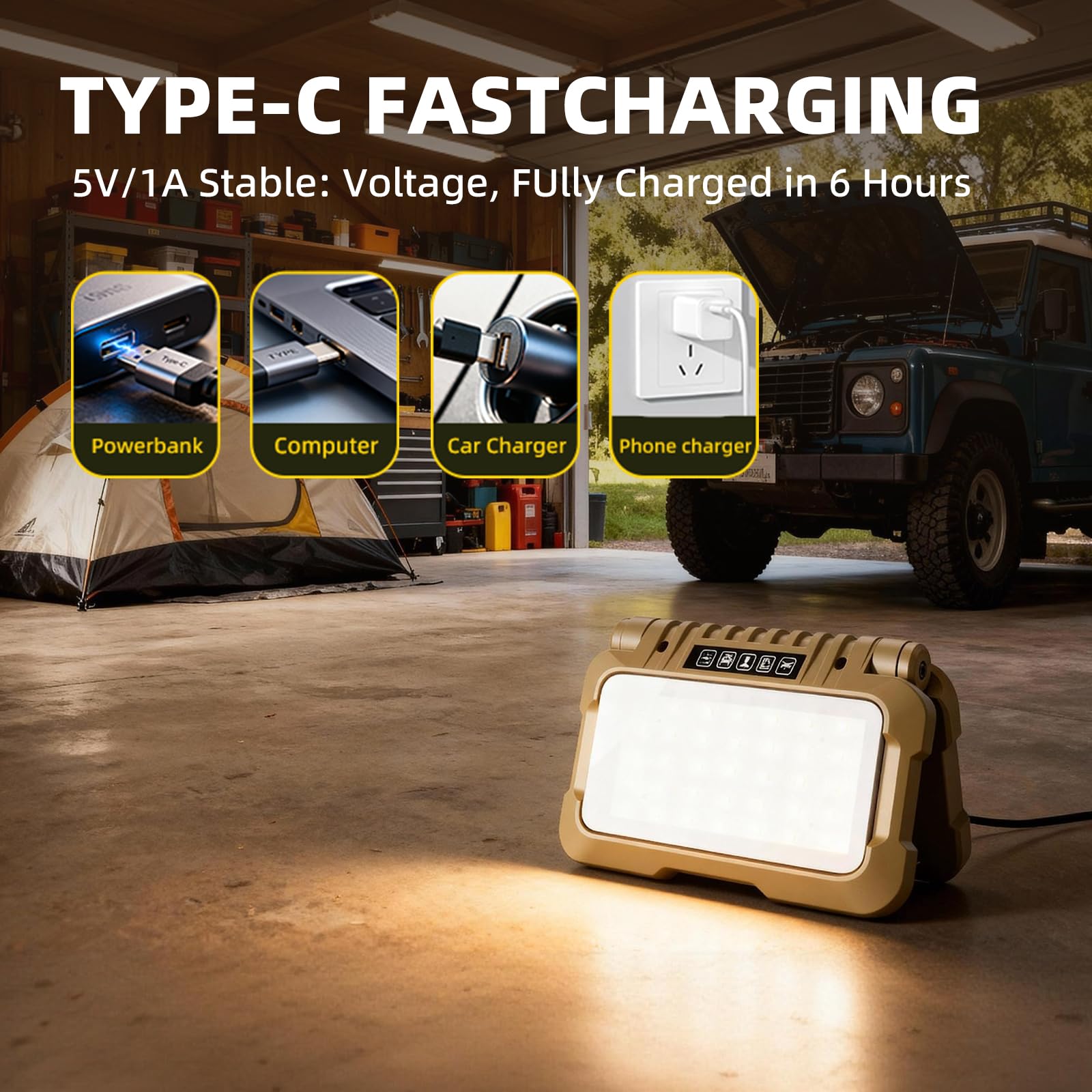 1500LM Wiederaufladbare Campinglaterne Tragbare Faltbare Campingleuchte USB-C Arbeitsleuchte 6 Modi 3 Lichtquellen 0,6 cm Schraubenadapter Tragbarer Projektor