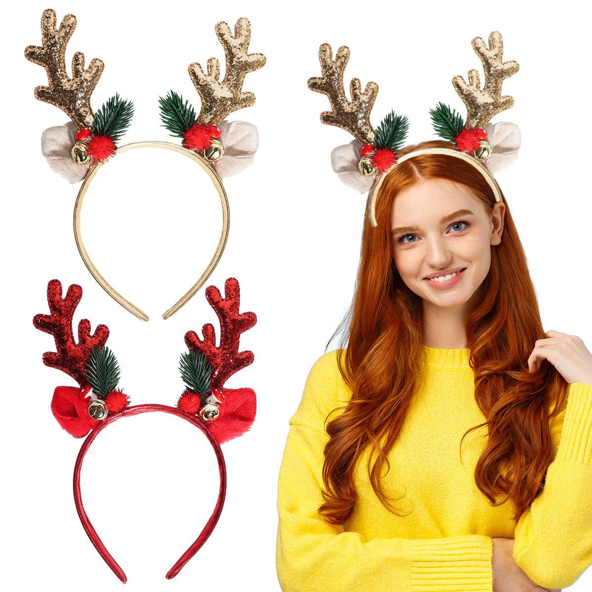 MONCAP 6pz Cerchietti Natale per Adulti e Bambini - Fasce Natalizie Capelli Decorazioni Headband Natale per Bambina e Bambino