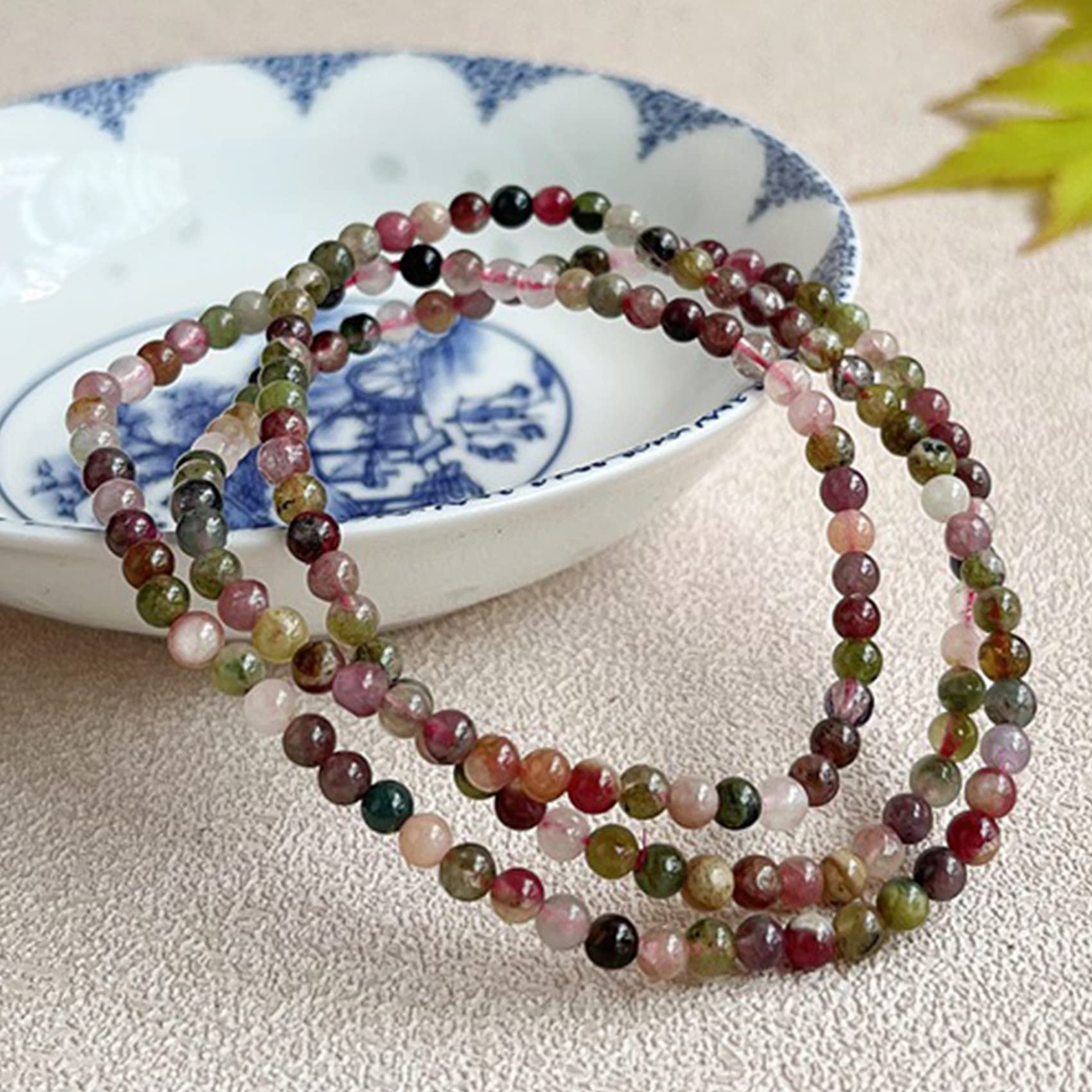 Brazalete encantado Grano de Buda natural Turmalina Pulsera de 3 círculos Pulsera de la suerte Feng Shui Pulsera de cuentas elástica Pulsera de cristal del amuleto de la suerte Amuleto de la riqueza B