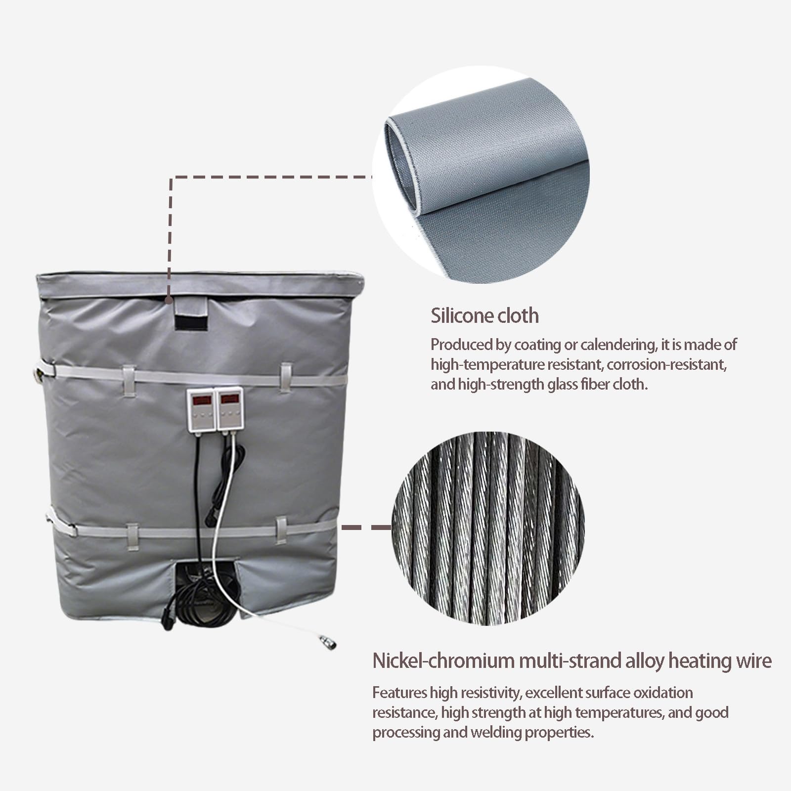 Regulowany koc grzewczy do beczek 200 l/1000 l Zakres grzania 0–120°C Zapewnia równomierne ogrzewanie podczas rozmrażania przemysłowych/handlowych płynów/materiałów lepkich 1000L