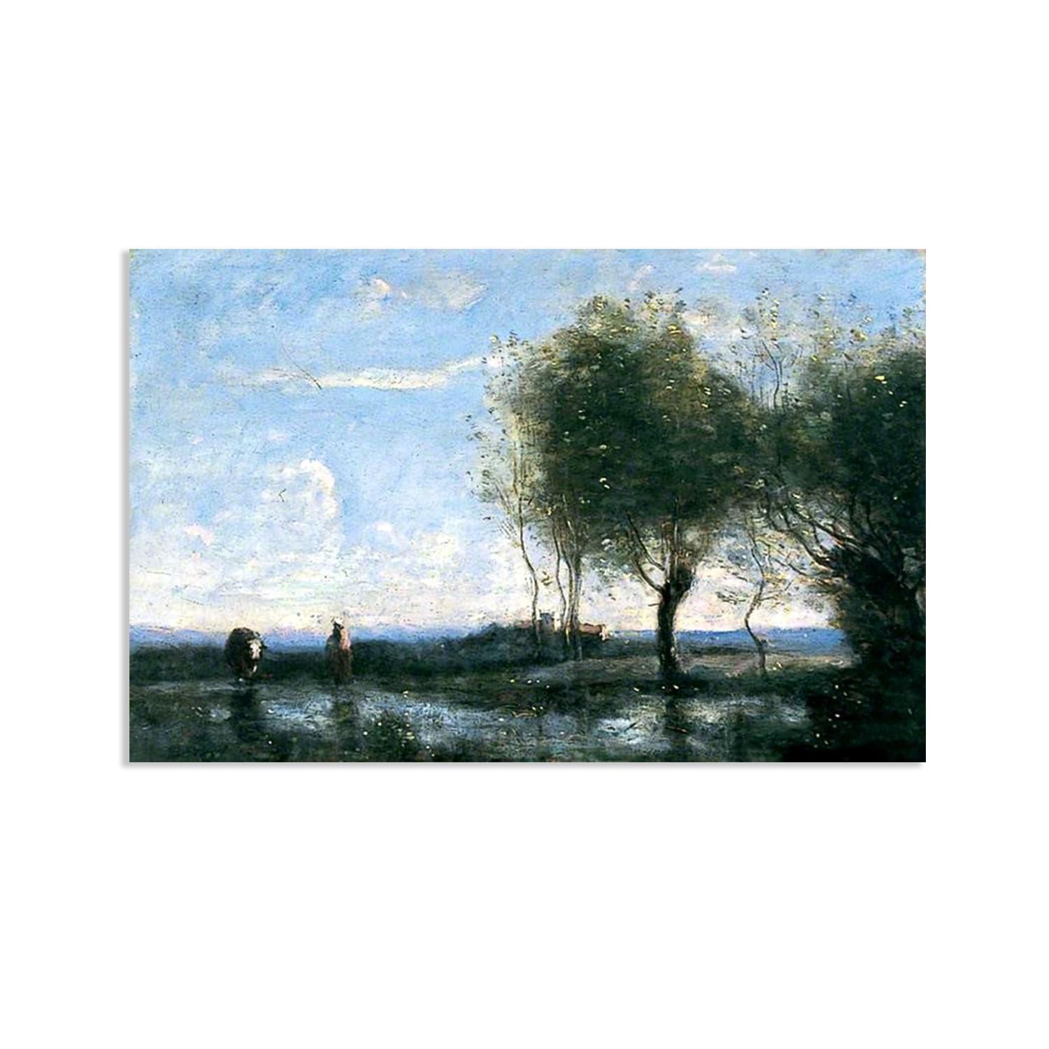 Hau3sh3a Jean Baptiste Camille Corot Wall Art Landscape Canvas Picture Serene Landscape Reproduction Wall Decor for Living Room Bedroom Office Home Decor45x30cm(18x12in) poster