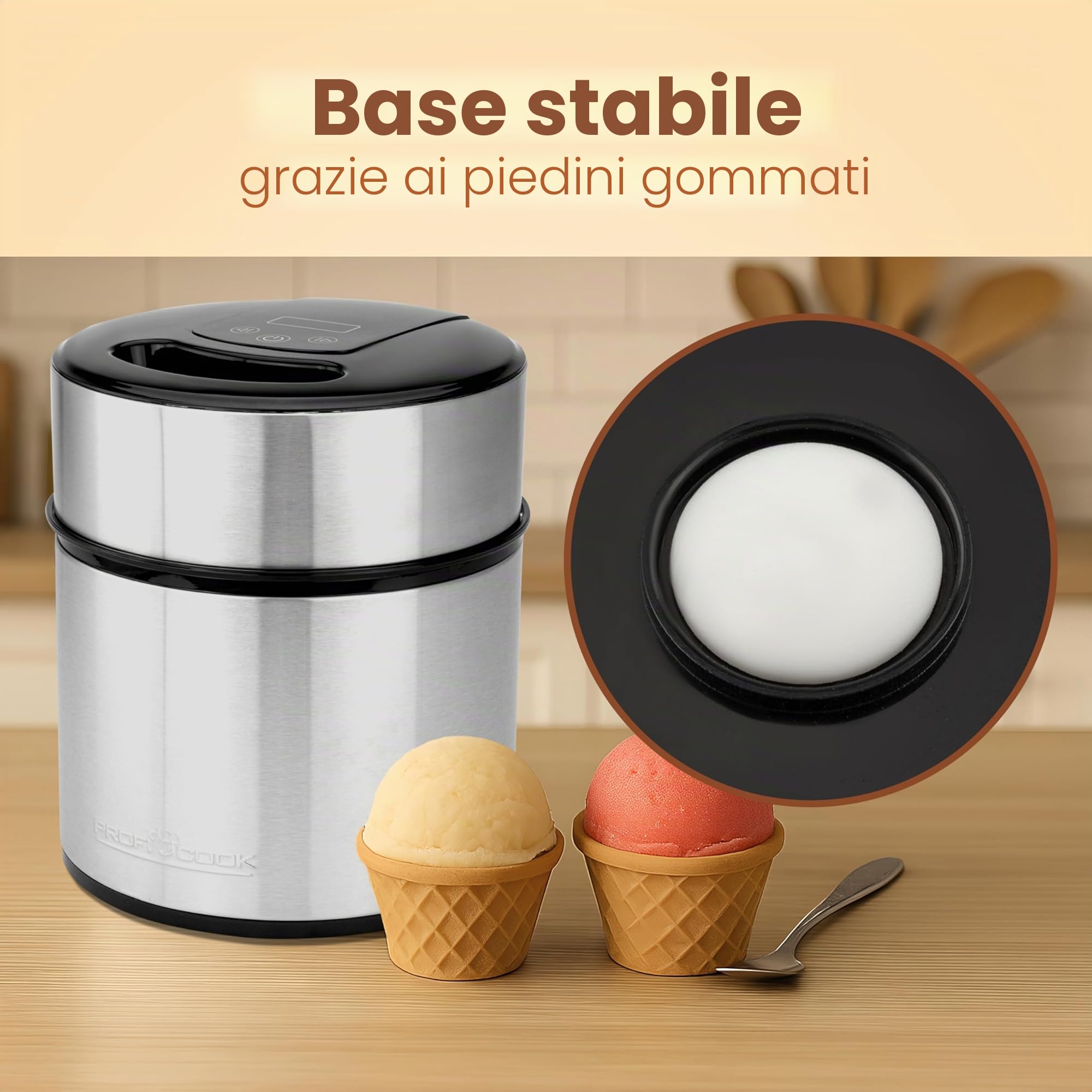 Gelatiera e yogurtiera ProfiCook® | gelato in 20 minuti | per un massimo di 1800 ml di gelato |gelatiera soft per uso domestico|con timer| gelatiera per gelato, frozen yogurt e sorbetto | PC-ICM 1140